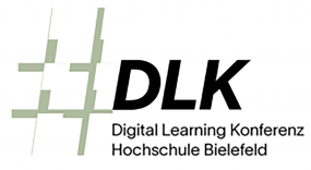 Schwarzer Schriftzug DLK Digitale Learning Konferenz Hochschule Bielefeld