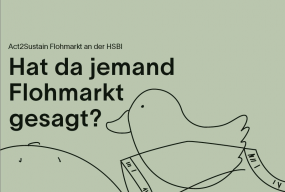 grünes Bild mit einer Ente, einer Cappi und einem T-Shirt und der Aufschrift