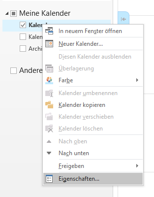 Eigenschaften des Hauptkalenders