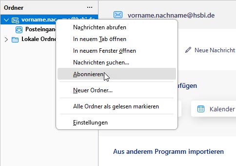 Thunderbird: Ordner abonnieren