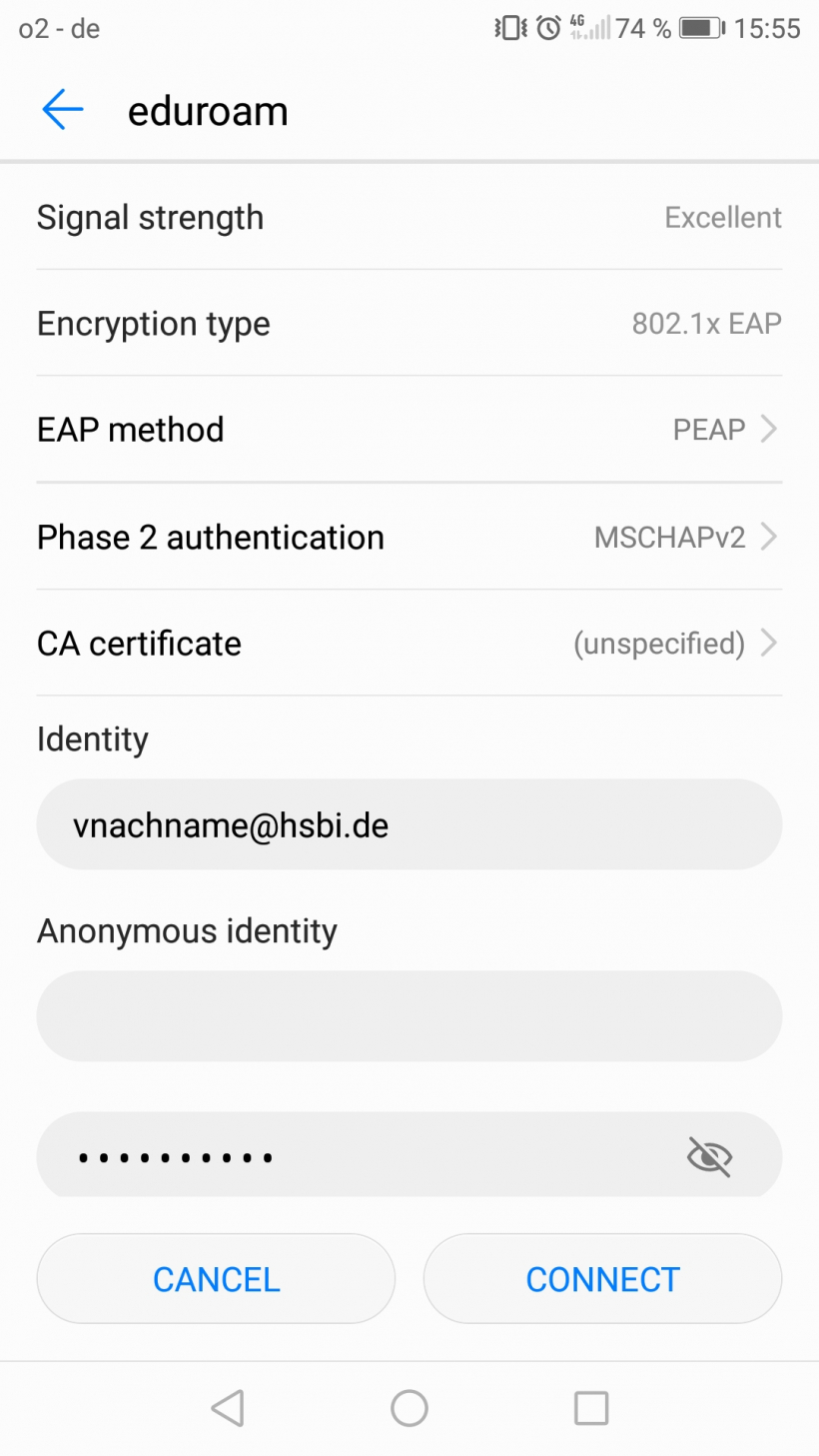 eduroam konfigurieren