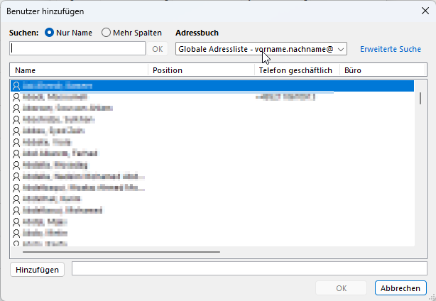 Auswahl der zu berechtigenden Person