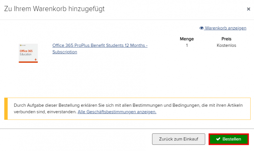Das Produkt zum Warenkorb hinzufügen