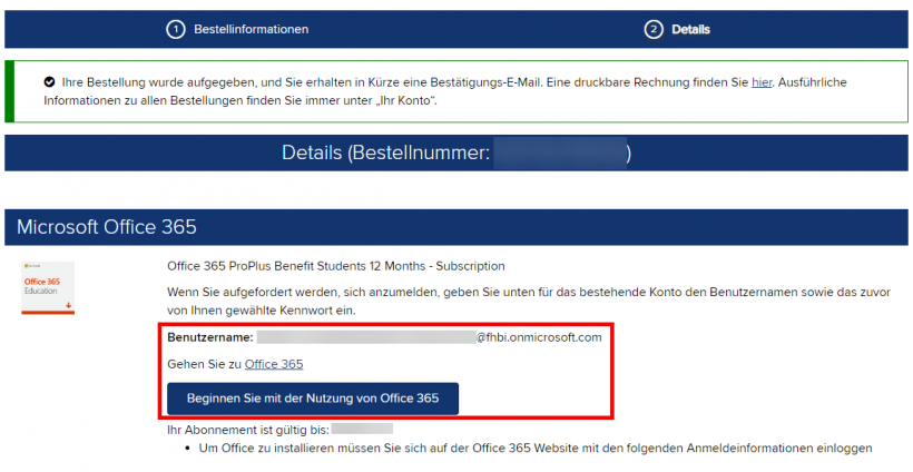 Einsehen der Bestelldetails