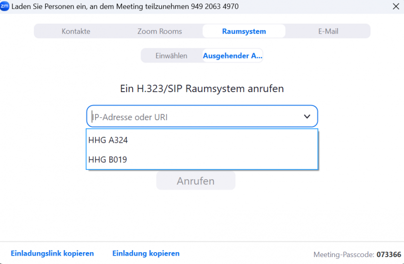 Raumsystem auswählen