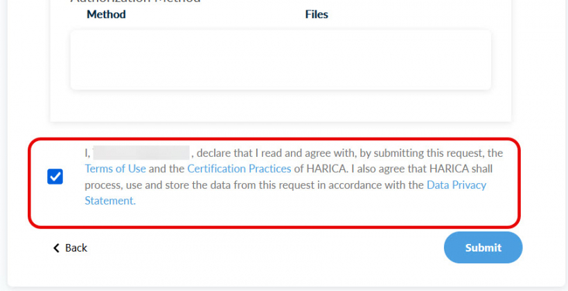 Harica: Einwilligen und bestätigen 