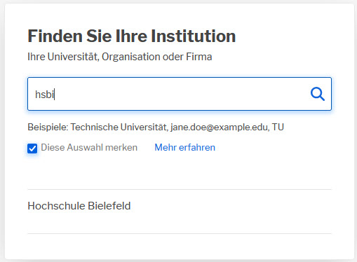 Harica Webseite: Auswählen der HSBI