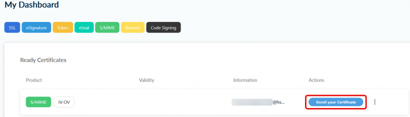 Harica Dashboard: Zertikat aktivieren