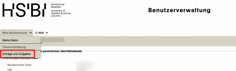 Anträge und Aufgaben auswählen