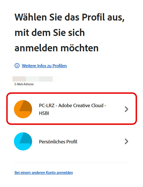 Adobe CC Profilauswahl