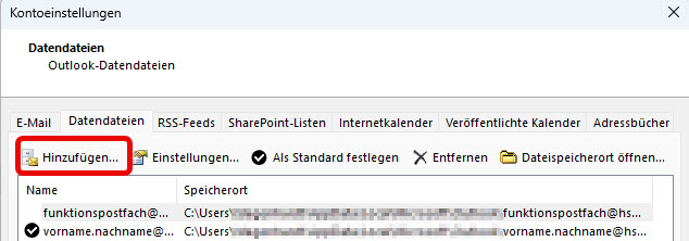 Outlook: Datendatei hinzufügen