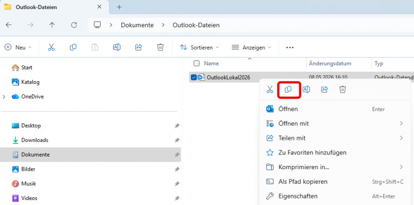 Lokale Outlook-Datei kopieren