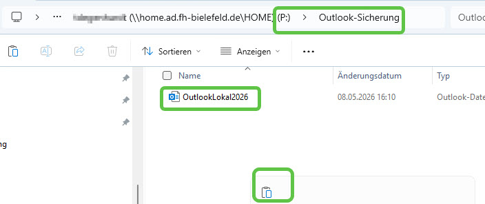 Lokale Outlook-Datei einfügen