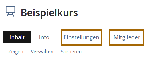 Einstellungen und Mitglieder Reiter
