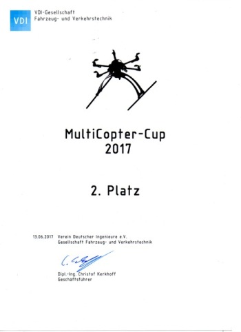 Urkunde 2. Platz - MultiCopter Cup 2017