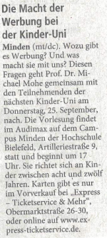Mindener Tageblatt 23.9.2025 - Die Macht der Werbung bei der Kinder-Uni