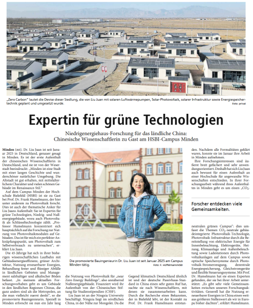 Mindener Tageblatt 28.10.2025 - Expertin für grüne Technologien