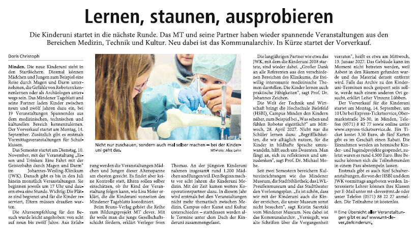 Mindener Tageblatt 12.9.2026 - Lernen, staunen, ausprobieren