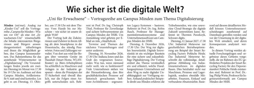 Mindener Tageblatt 26.9.2026 - Wie sicher ist die digitale Welt?