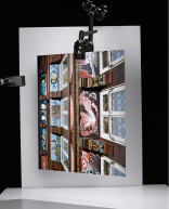 Ein Foto und ein weißes Papier, die mit Halteklemmen voreinander gehalten werden