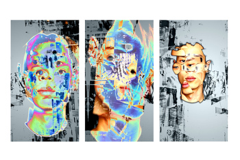 Drei Bilder auf denen verzerrz ein Gesicht zu erkennen ist.