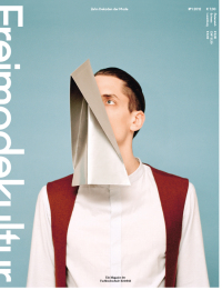Das Cover des Magazins Freimodekultur zeigt ein Modell der Herrenkollektion von Daniela Macuh.