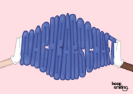 Eine Zeichnung von zwei Händen die das Wort Nachbarschaft zusammendrücken