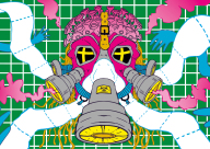 Eine Grafik von einer Gasmaske aus der Toilettenpapierrollen herauskommen