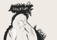 EIne Zeichnung einer Frau mit dem Schriftzug Isolation in einer schwarzen Wolke über ihrem Kopf
