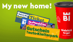 Bielefeld-Becher und Gutscheine.