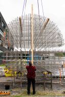 Eine Person steht vor dem Kunstwerk