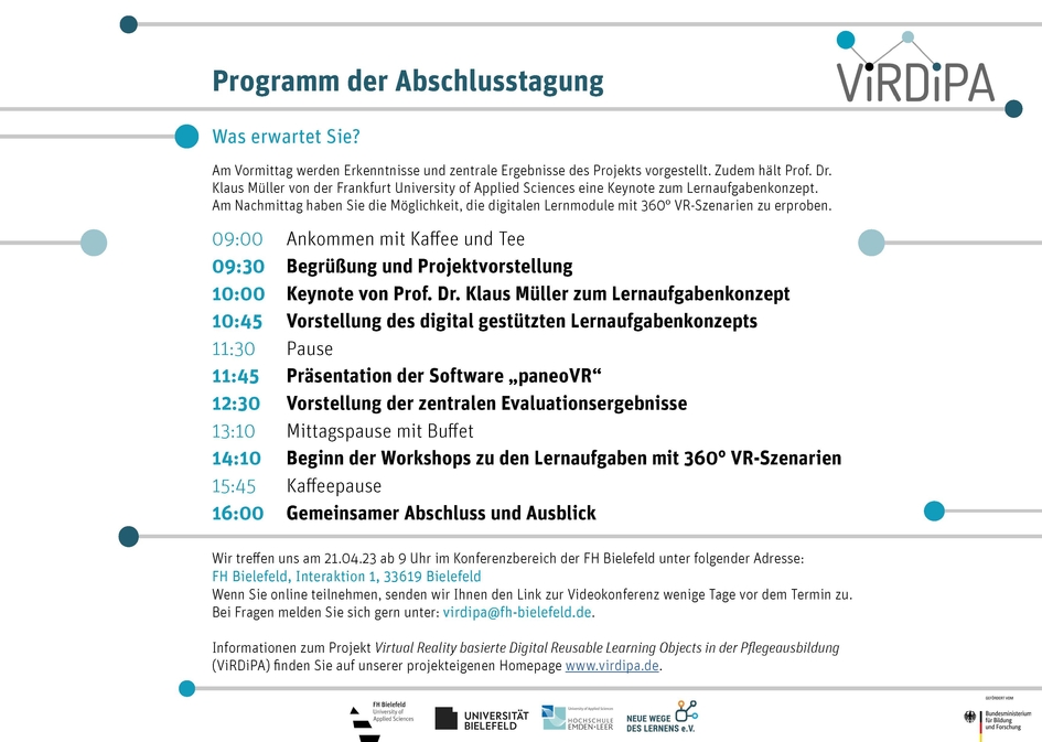 Das Bild zeigt das Programm der Abschlusstagung des Projekts ViRDiPA.